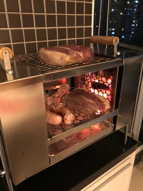 Churrasqueira para Apartamento Ecológica sem Fumaça Média Pé Grande Aço Inox 430 Escovado - 2 Grelhas - 45x27x80 - Imagem 5