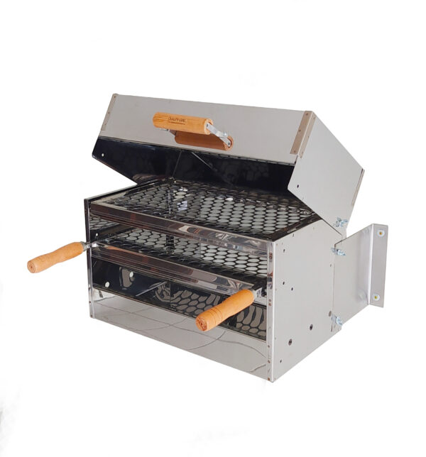 Churrasqueira de Parede a Carvão de Inox a Bafo com Tampa 45X26X35,5