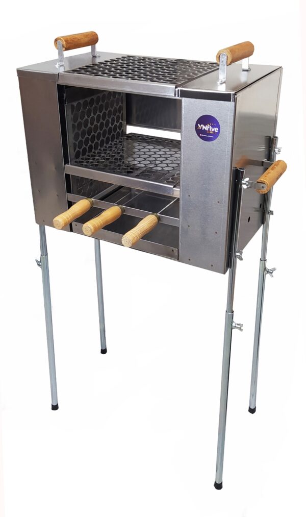 Churrasqueira para Apartamento Ecológica sem Fumaça 3 andares Grande Pé Grande Aço Inox 430 Escovado 2 Grelhas + 3 Espetos - 45x27x87 - Imagem 2