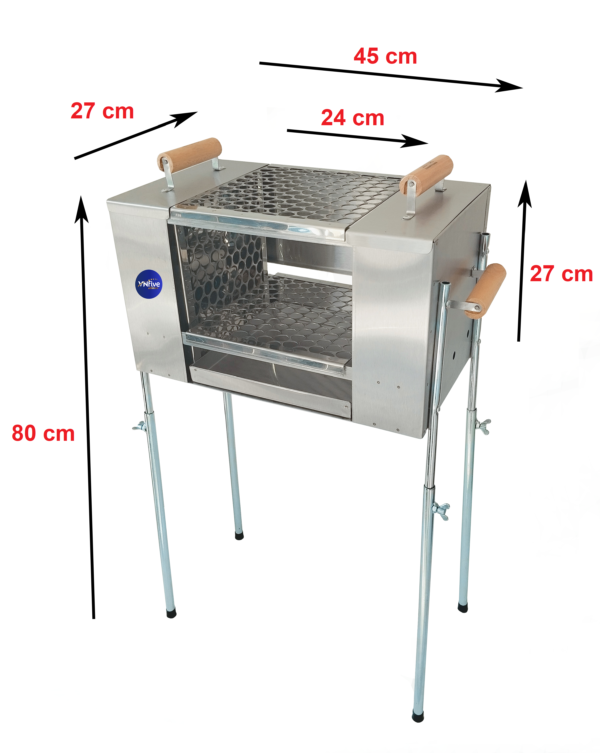 Churrasqueira para Apartamento Ecológica sem Fumaça Média Pé Grande Aço Inox 430 Escovado - 2 Grelhas - 45x27x80 - Imagem 3