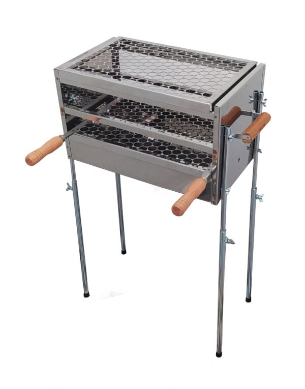 Churrasqueira a Carvão de Inox Pequena - 2 Grelhas 45X26X80 - Imagem 3