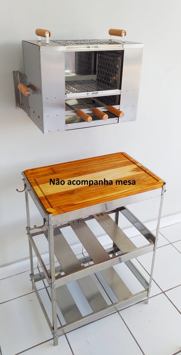 Churrasqueira para Apartamento de Parede Ecológica sem Fumaça Grande Aço Inox 430 Escovado - 2 Grelhas + 3 Espetos - 45x27x34 - Imagem 3
