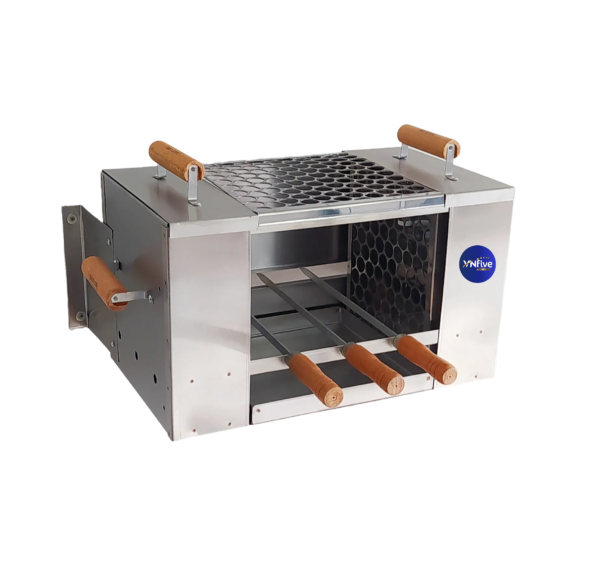Churrasqueira para Apartamento de Parede Ecológica sem Fumaça Média Aço Inox 430 Escovado - 2 Grelhas + 3 Espetos - 45x27x27