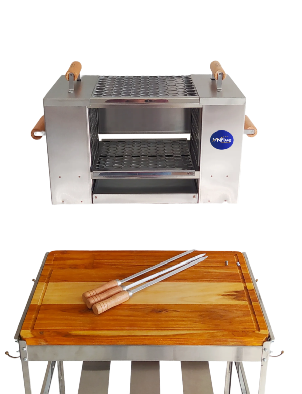 Churrasqueira para Apartamento de Parede Ecológica sem Fumaça Média Aço Inox 430 Escovado - 2 Grelhas + 3 Espetos - 45x27x27 - Imagem 4
