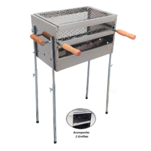 Churrasqueira a Carvão de Inox Pequena - 2 Grelhas 45X26X80