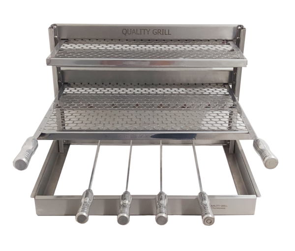 Grill Churrasqueira Apartamento Suporte Flutuante Fundo 54X45 4 Espetos - Imagem 2