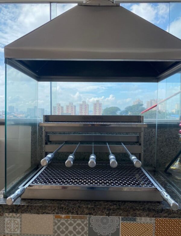 Grill Churrasqueira Apartamento Suporte Flutuante Fundo 54X45 4 Espetos - Imagem 6
