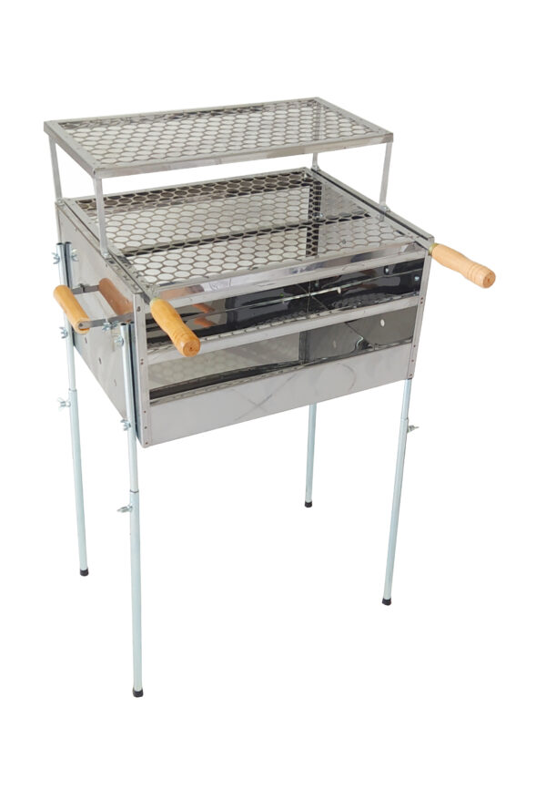 Churrasqueira a Carvão de Inox Grande e Alta - 2 Grelhas (1 descanso e 1 grande) - 50x38x95
