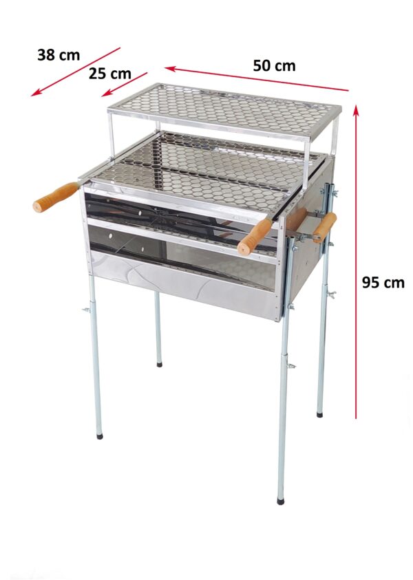 Churrasqueira a Carvão de Inox Grande e Alta - 2 Grelhas (1 descanso e 1 grande) - 50x38x95 - Imagem 2